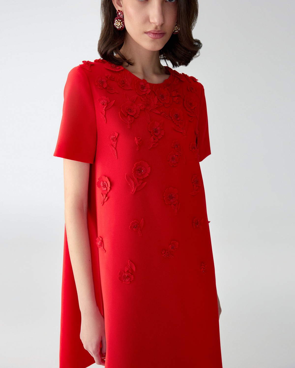 キャロリーナ ヘレナ CAROLINA HERRERAダブルフェイスミディワンピ Carnation-Embroidered Mini Dress | Carolina Herrera US