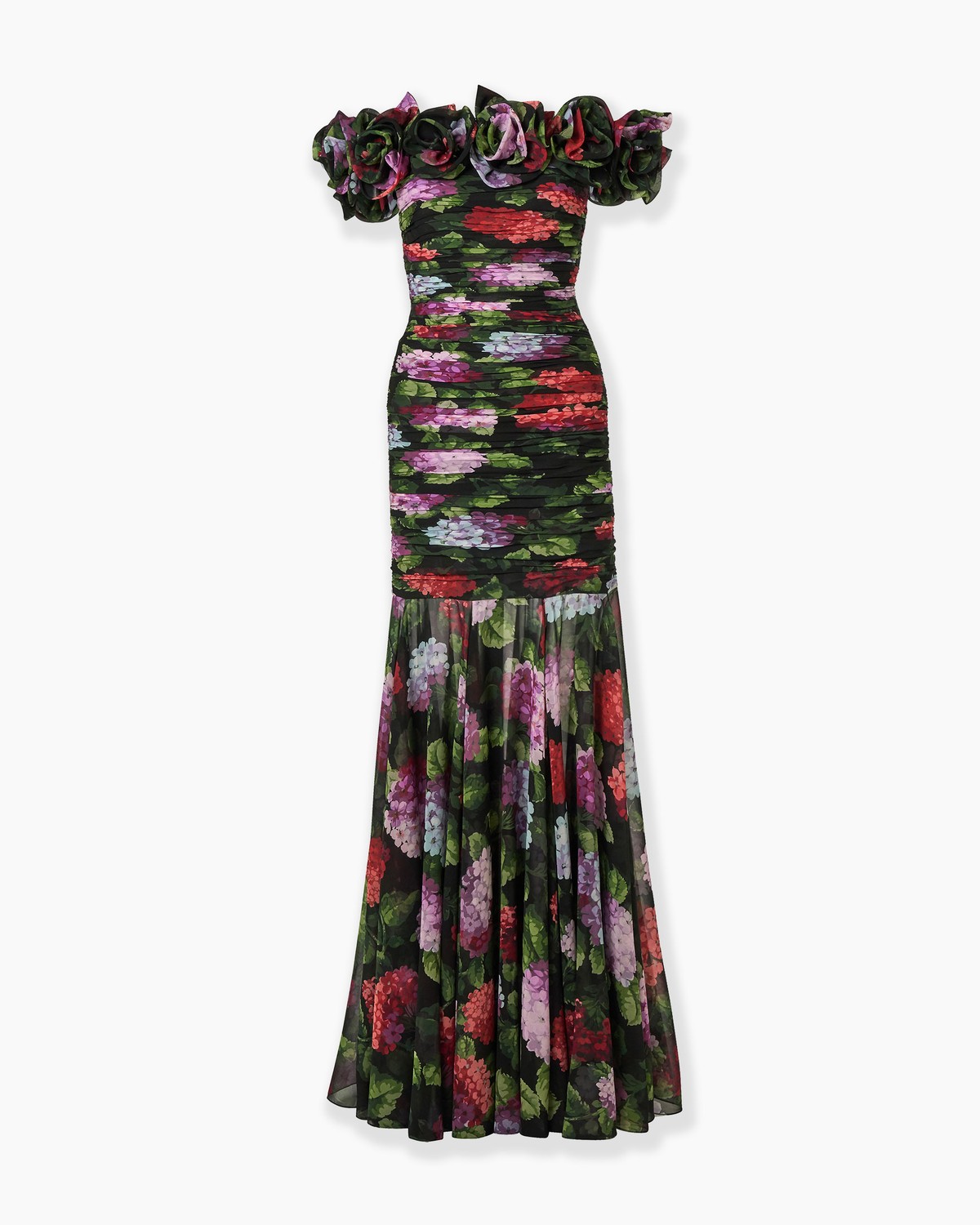 Hydrangea-Print Chiffon Off-Shoulder Gown | Carolina Herrera ES
