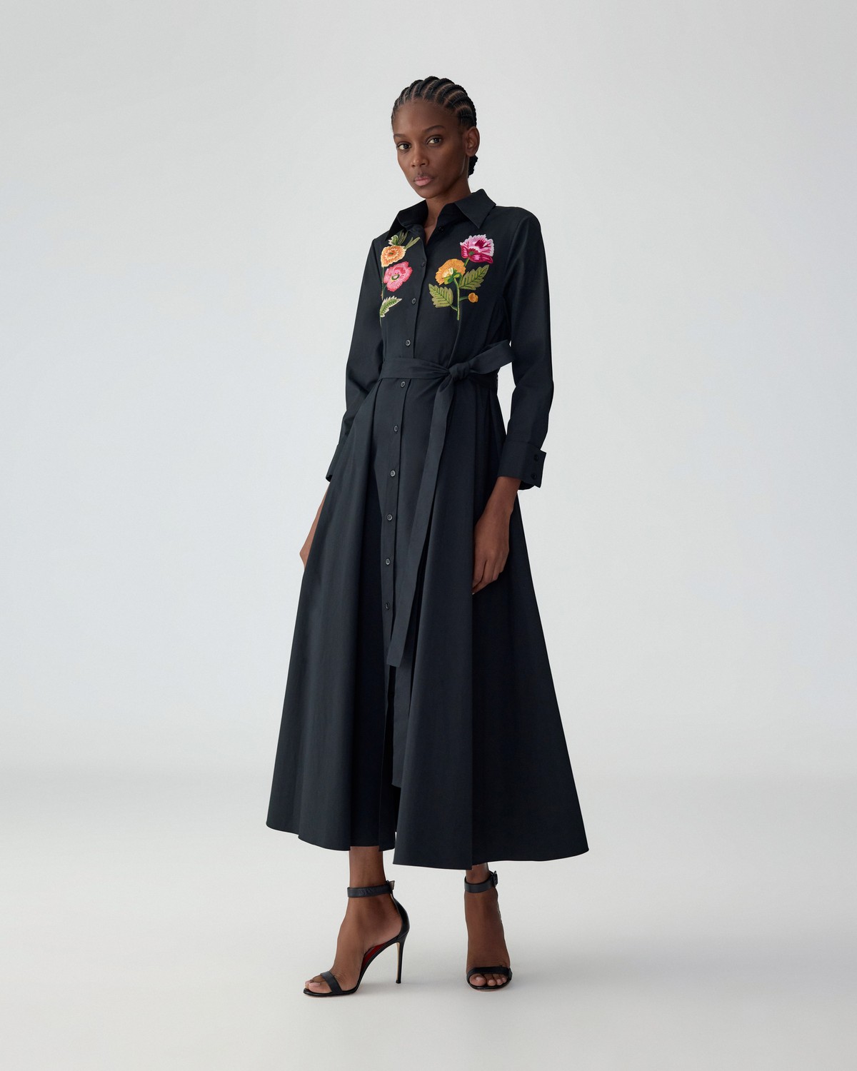 Carolina Herrera Embroidered Shirtdress - Black Multi - 10