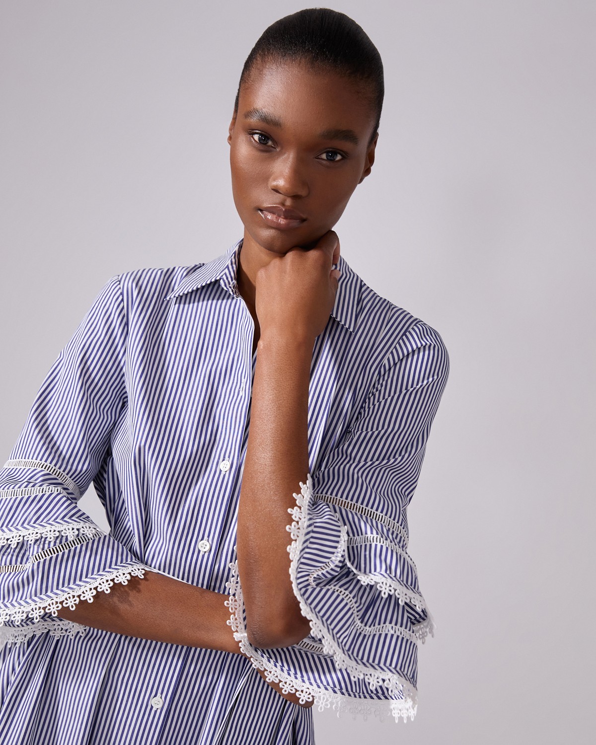 Lace-Trim Striped Shirt Dress - Ready - To - Wear | Carolina Herrera