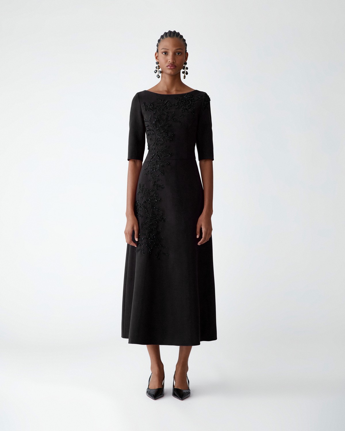 Carolina Herrera Embroidered Boat-Neck Midi Dress
