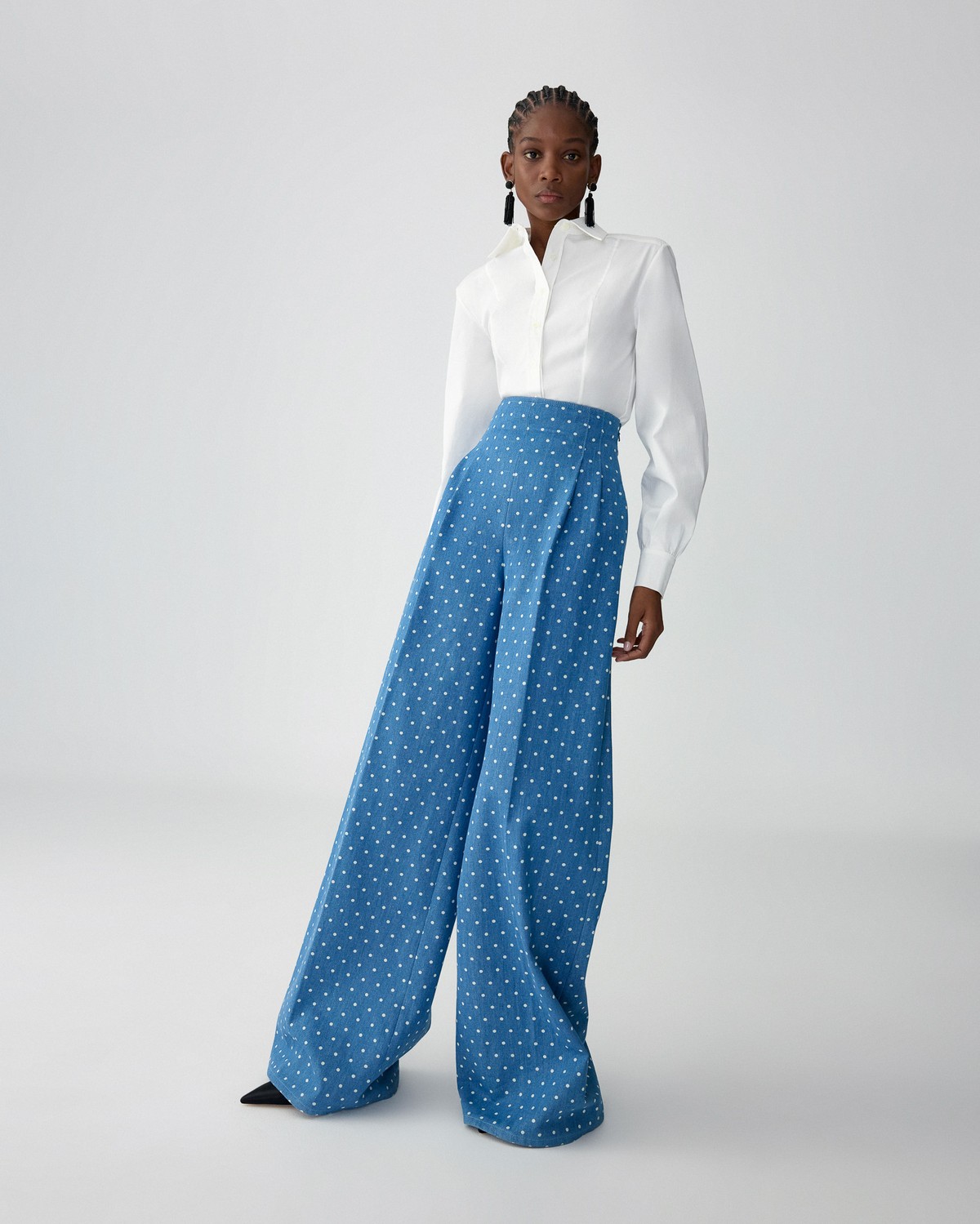 ボトムス・スパッツ apolina MTO Molly Trouser Patchwork 7-9y Calça pantalona Marisol em denim com estampa de poás | Carolina