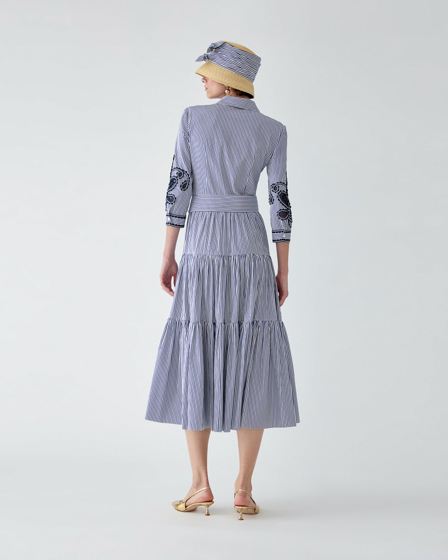 Embroidered Striped Midi Shirt Dress | Carolina Herrera US Embroidered Striped Midi Shirt Dress | Carolina Herrera US