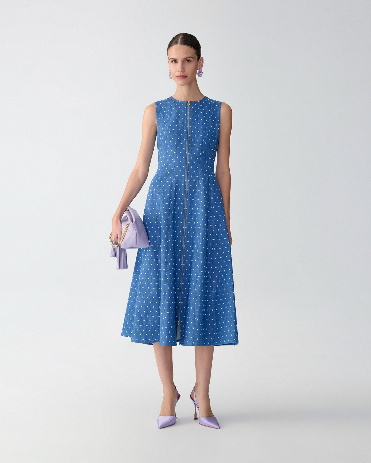white christmas dresses Midnight Denim Polka Dot Dress – Sisters Petite main image 1