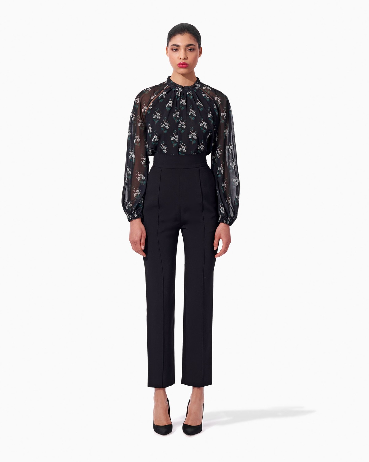 Georgette Floral-Print Blouse with Mesh Inserts - Ready-to-Wear  