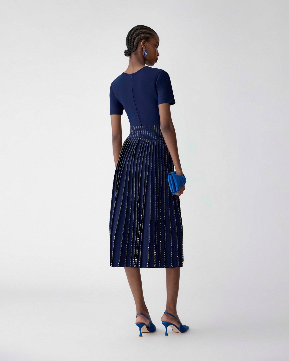 pleated embroidered dress Women's Round Neck Embroidered Pleated Loose Dress main image 0