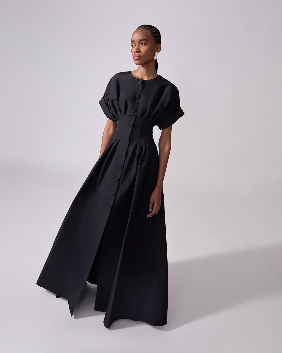 Carolina Herrera Rolled Sleeves Button-Front Gown