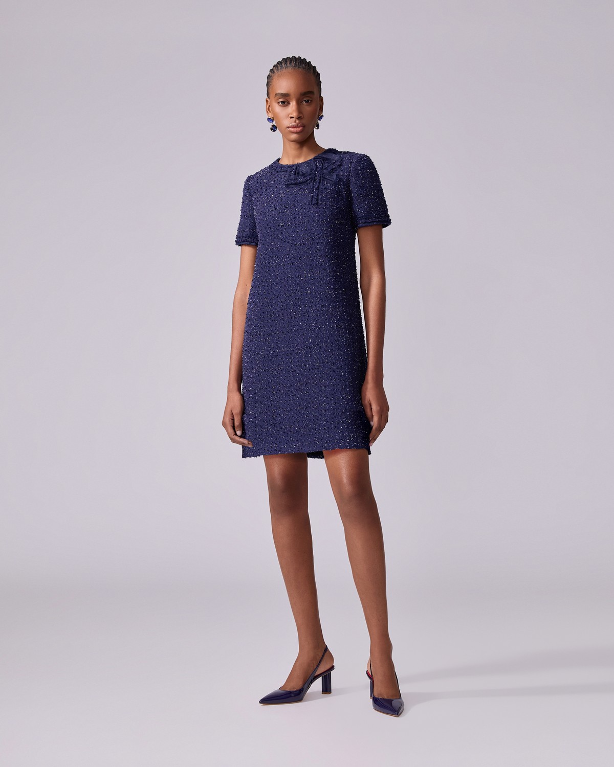Tweed Shift Dress with Bow - Ready - to - Wear | Carolina