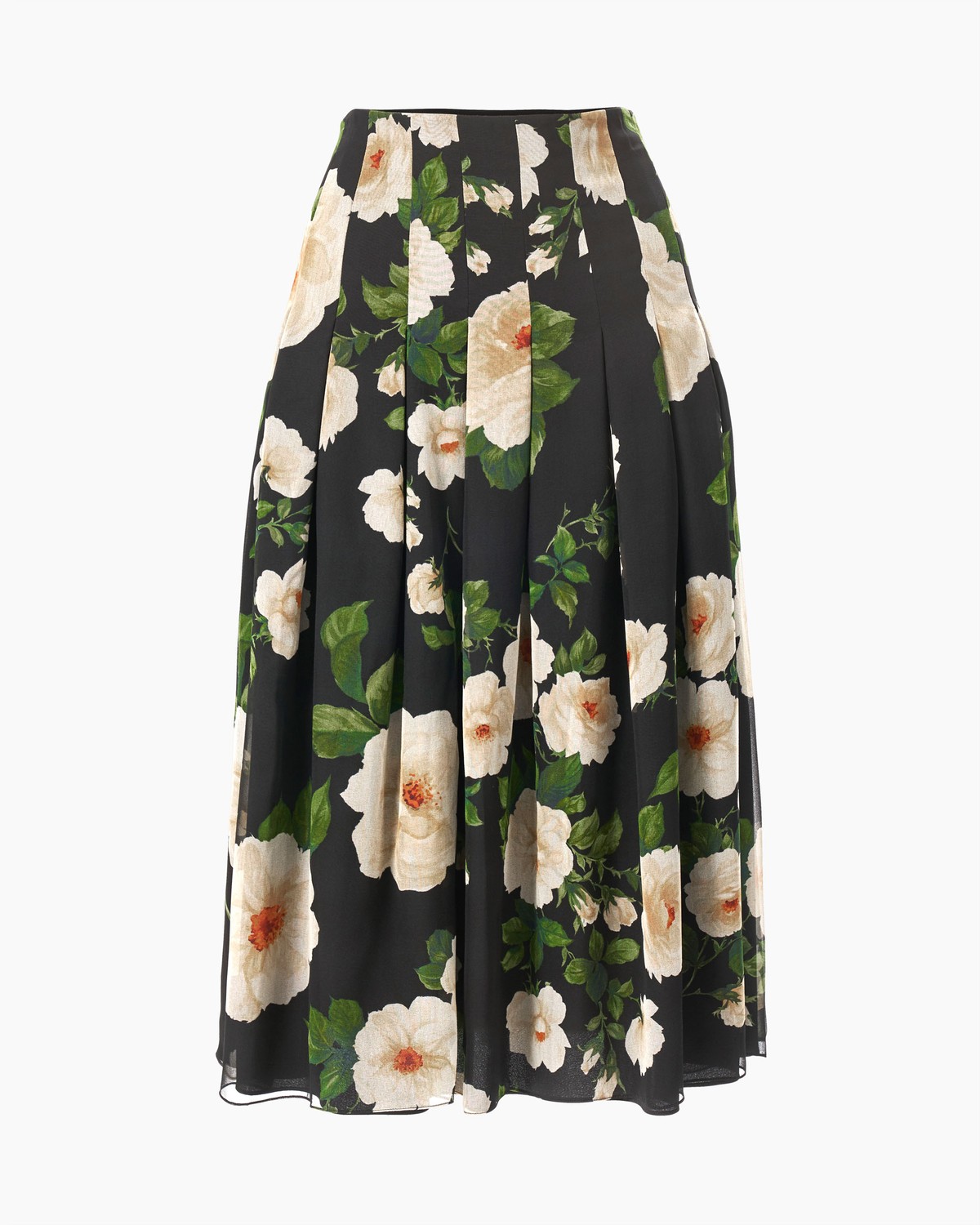 Rose Print Chiffon Pleated Midi Skirt Ready to Wear Carolina Herrera Carolina Herrera