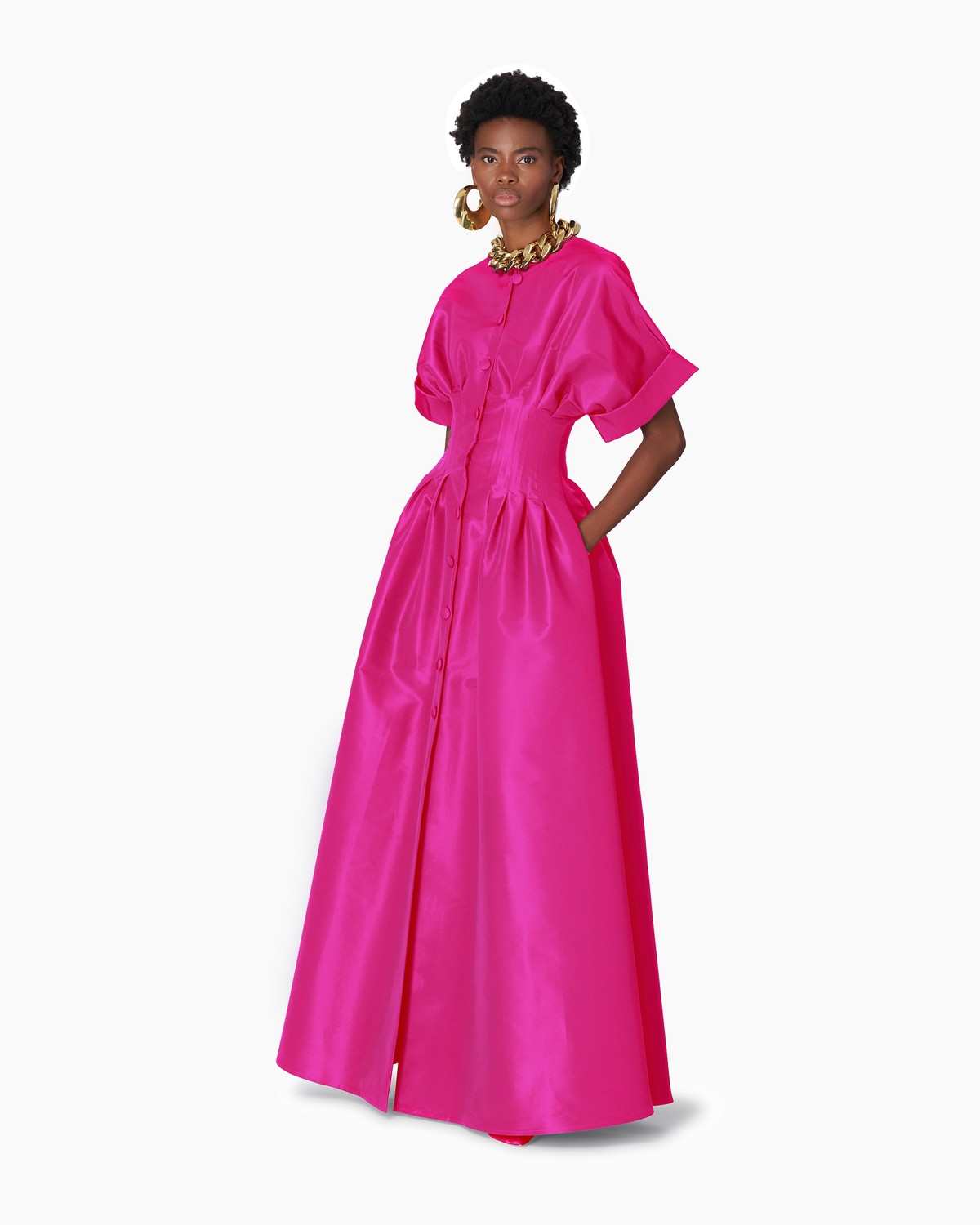 Rolled Sleeves Button Front Gown Ready to Wear Carolina Herrera Carolina Herrera