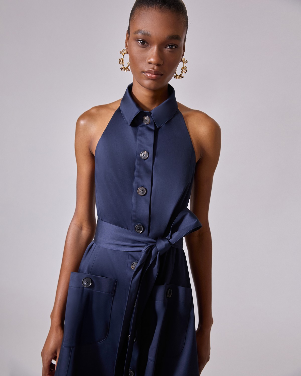 ENFOLD CURTAIN-HEM DRESS 36 ダークネイビー ENFOLD CURTAIN-HEM DRESS 36 ダークネイビー CUT LAYERED DRESS