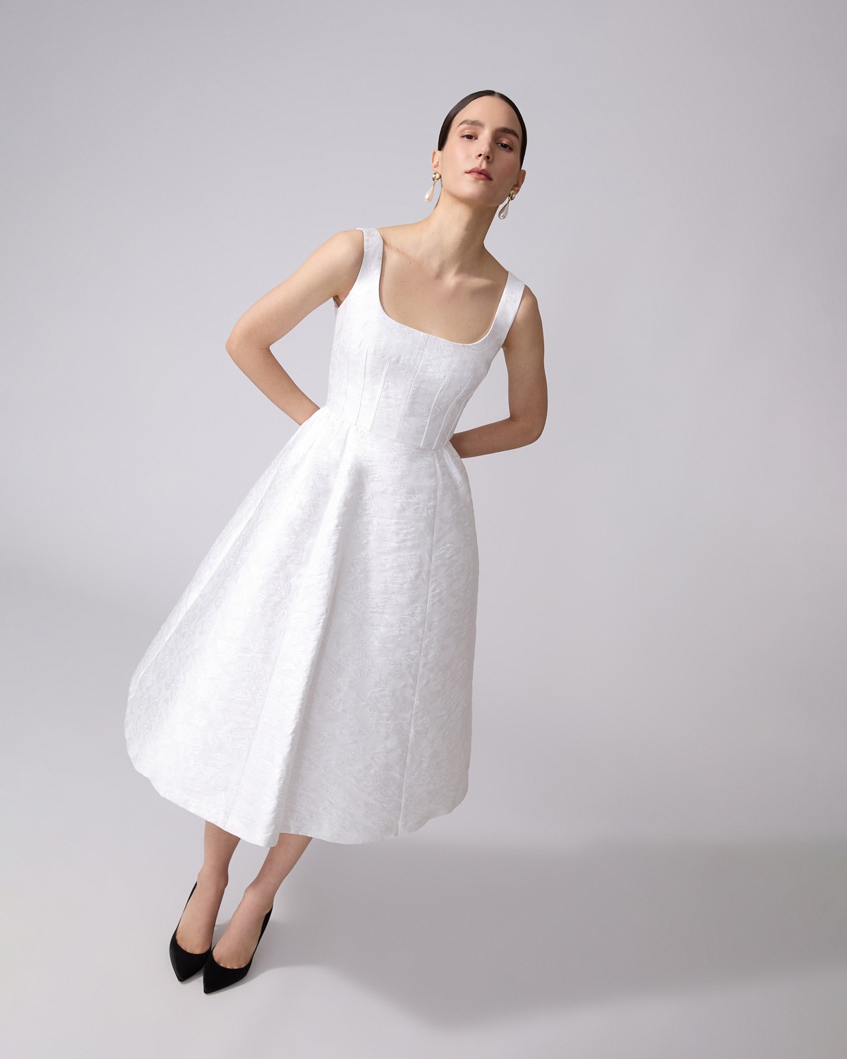 Rose Jacquard Full Midi Dress - Ready-to-Wear | Carolina