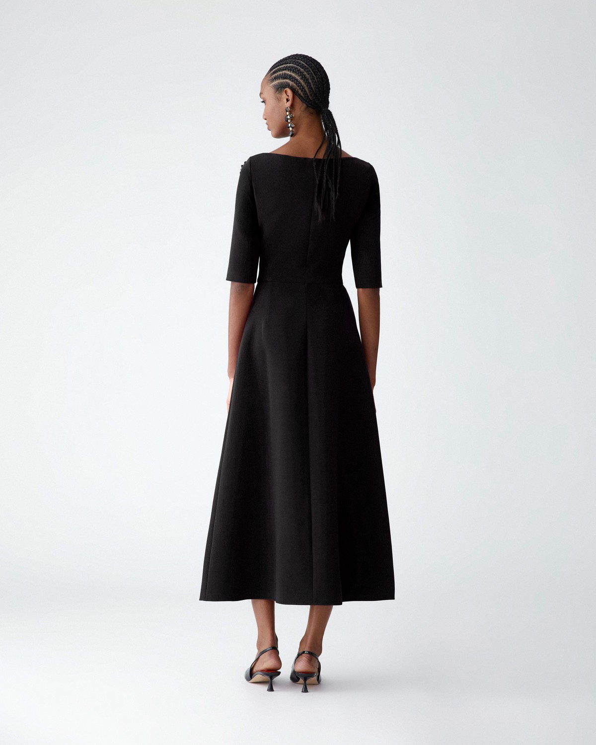 knee length dresses for ladies Black Polka Dot Boat Neck Midi Dress main image 0