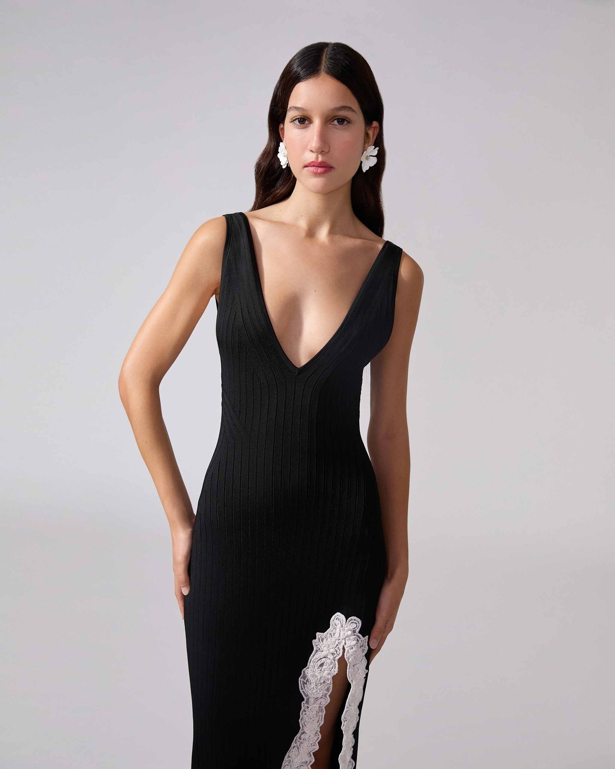 Her lip to Lace TrimmedJacquardDressサイズS Lace Trimmed Jacquard Dress