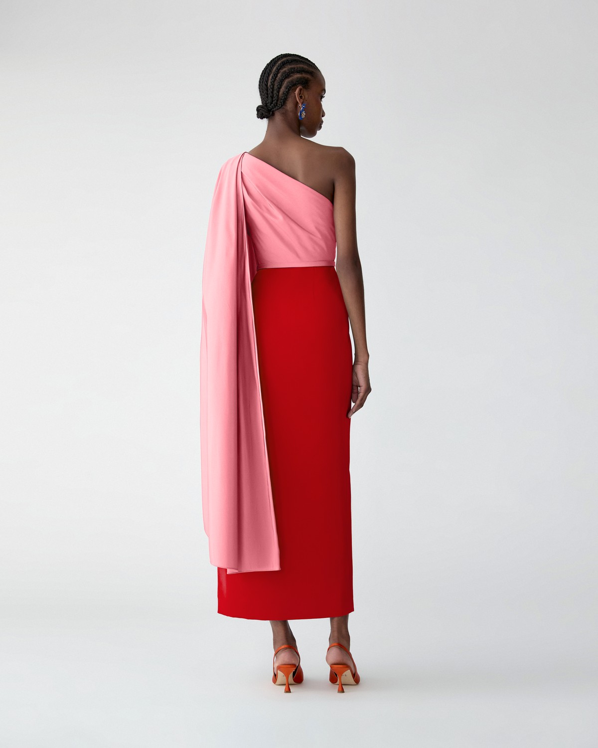 Carolina Herrera Color-Blocked Midi Dress with Detachable Cape