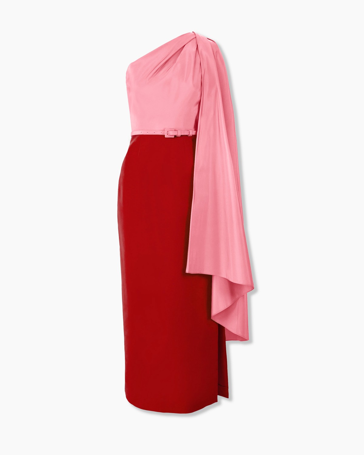 Carolina Herrera Color-Blocked Midi Dress with Detachable Cape