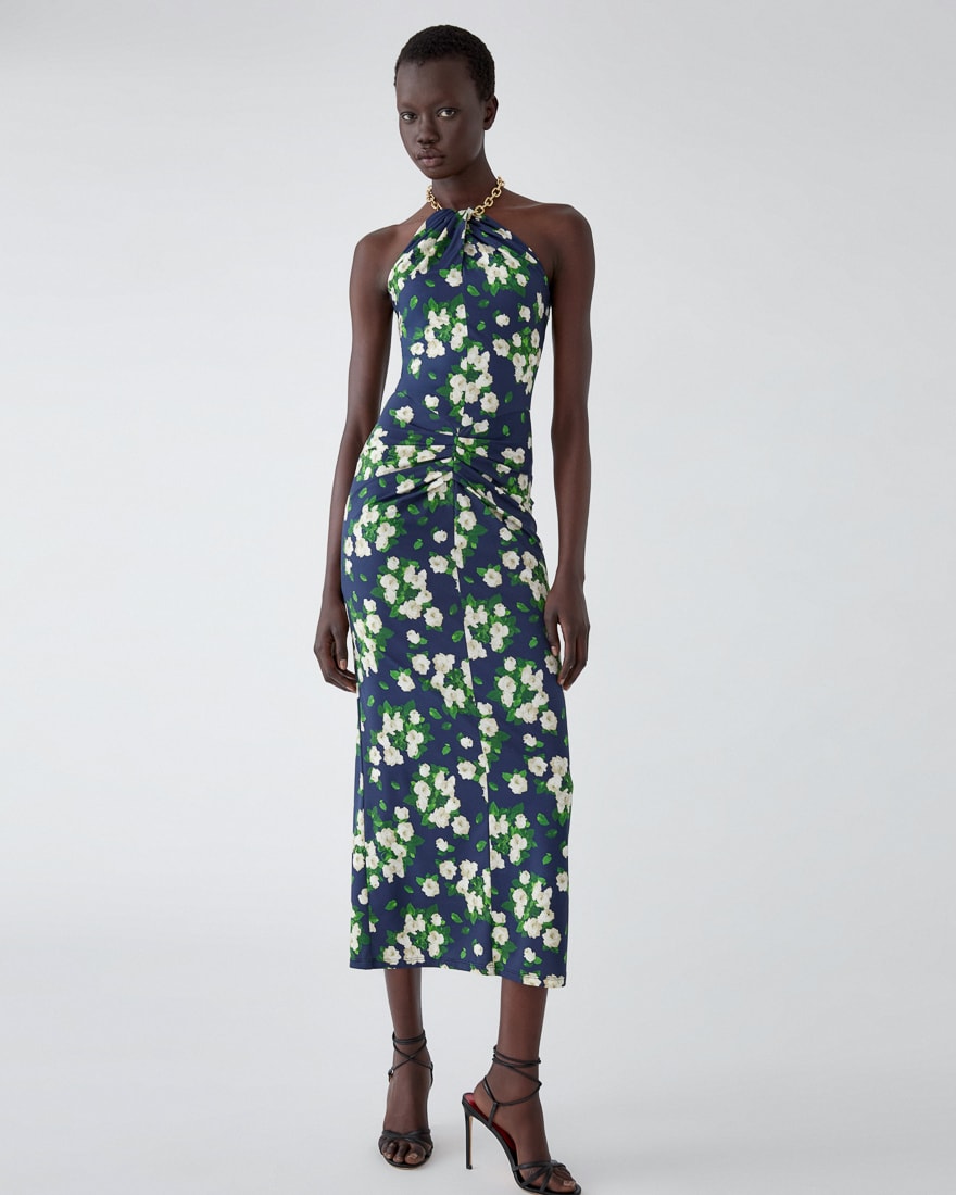 Floral-Print Jersey Halterneck Dress | Carolina Herrera US