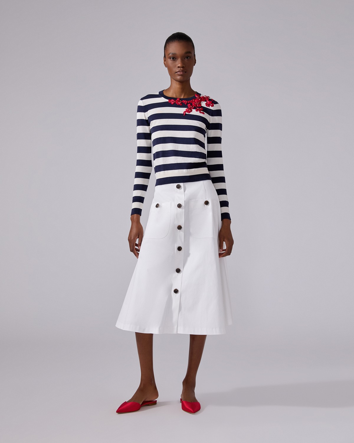 Button-Front Midi Skirt - Ready - to - Wear | Carolina Herrera Button-Front Midi Skirt - Ready - to - Wear | Carolina Herrera