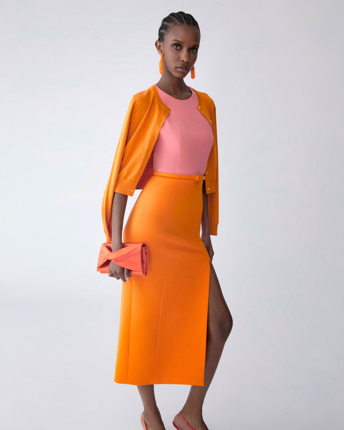 Carolina Herrera Women's Colorblocked Sleeveless Belted Midi-Dress - Tiger Lily Multi - Size 10