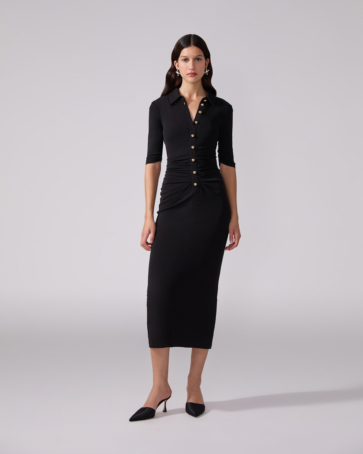 women's black jersey dress Black jersey dress with velvet bodice main image 0