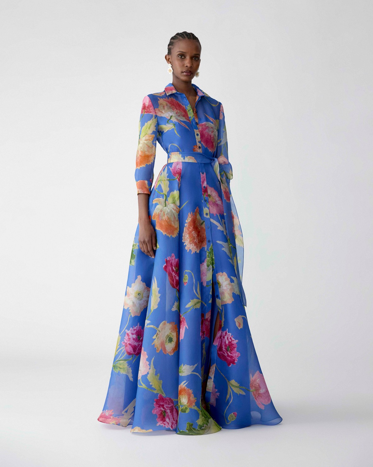 CAROLINA HERRERA ウエストリボン フレアワンピース S Rose-Print Extra-Wide-Leg Iris Pants | Carolina Herrera WW EN