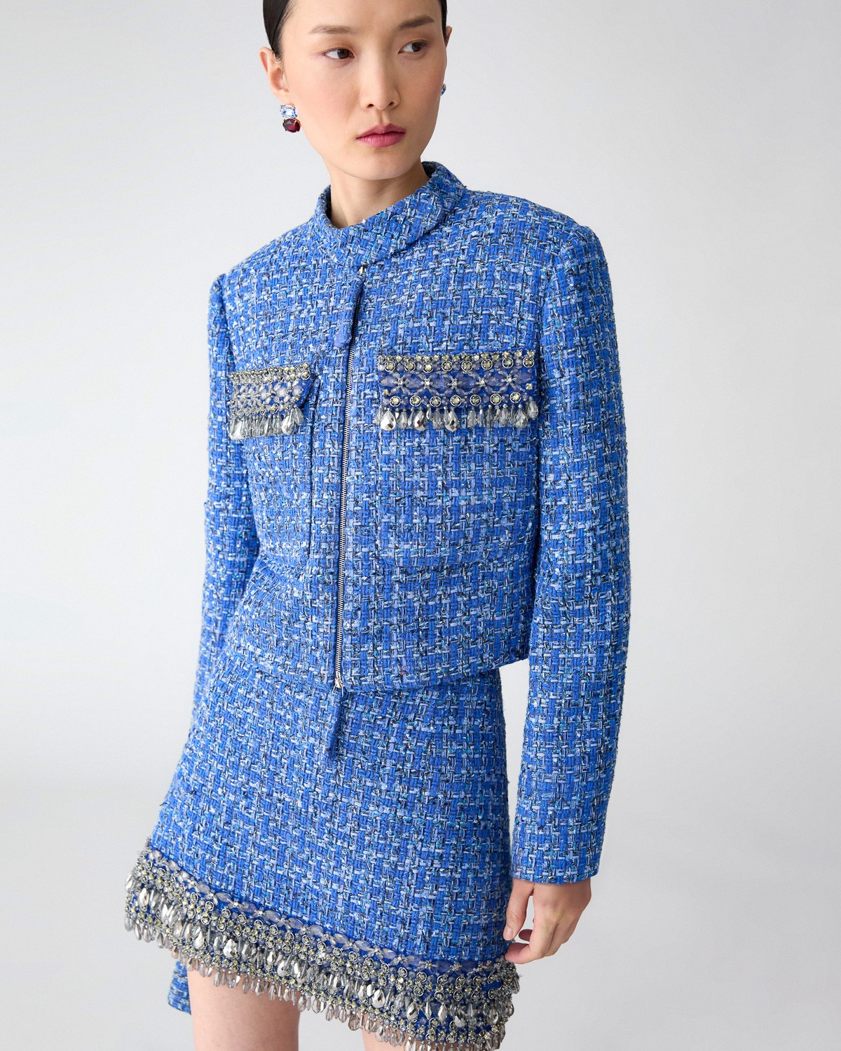 【I AM MARI】24FW★ Piel Check Tweed Color Matching HLine OP Metallic Tweed Collage Jacket – St. John Knits