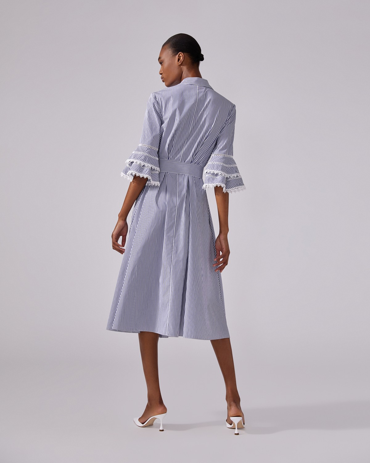Lace Trimming Stripe shirt dress 