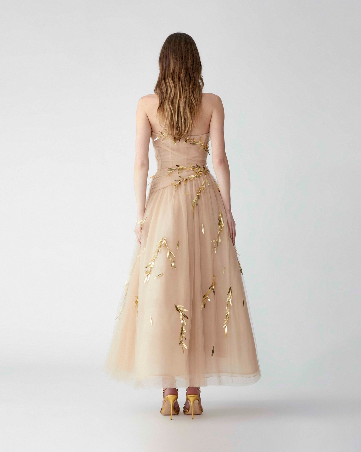 Carolina Herrera Embroidered Tulle Strapless Midi Dress
