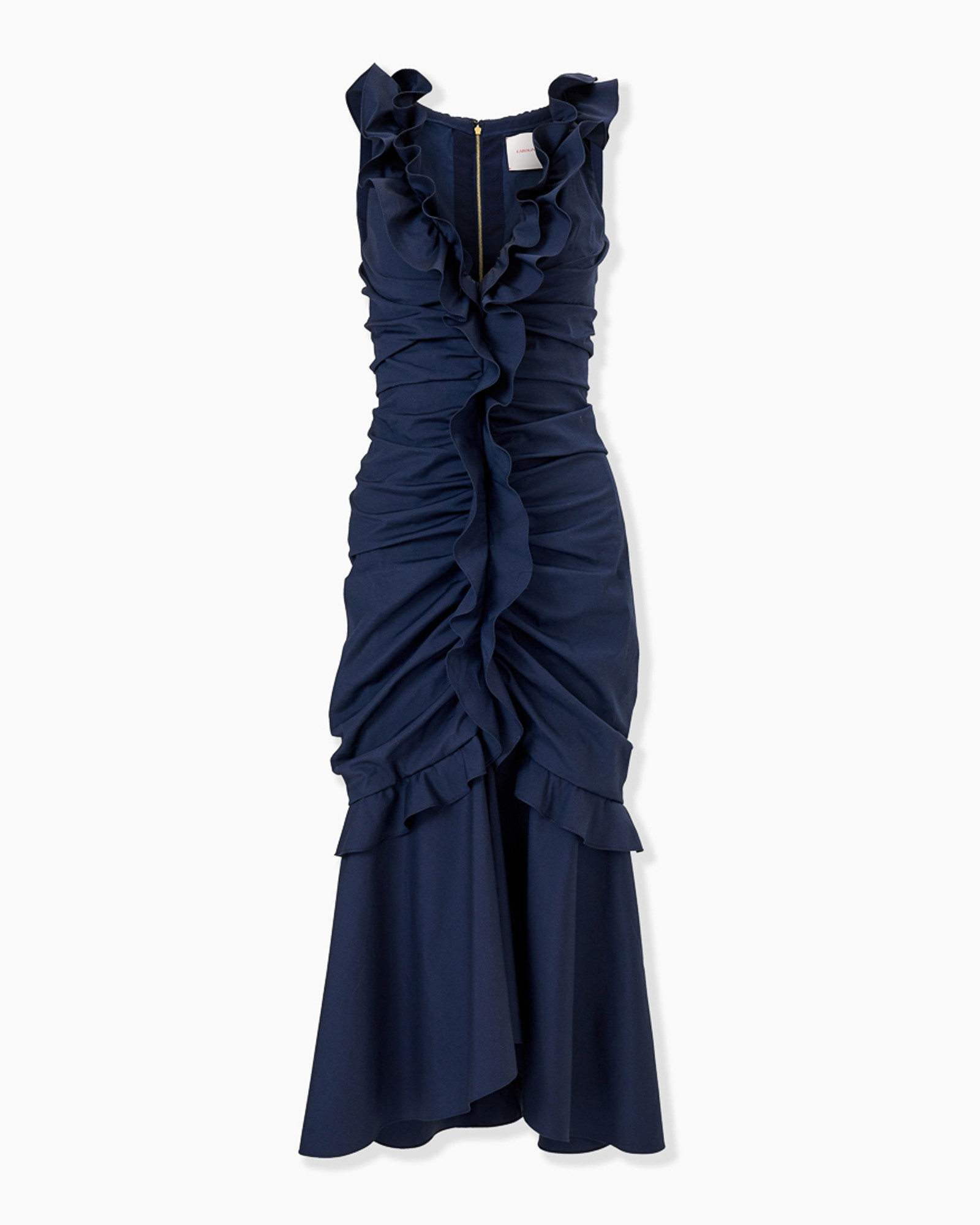 Ruched Midi Dress with Ruffles