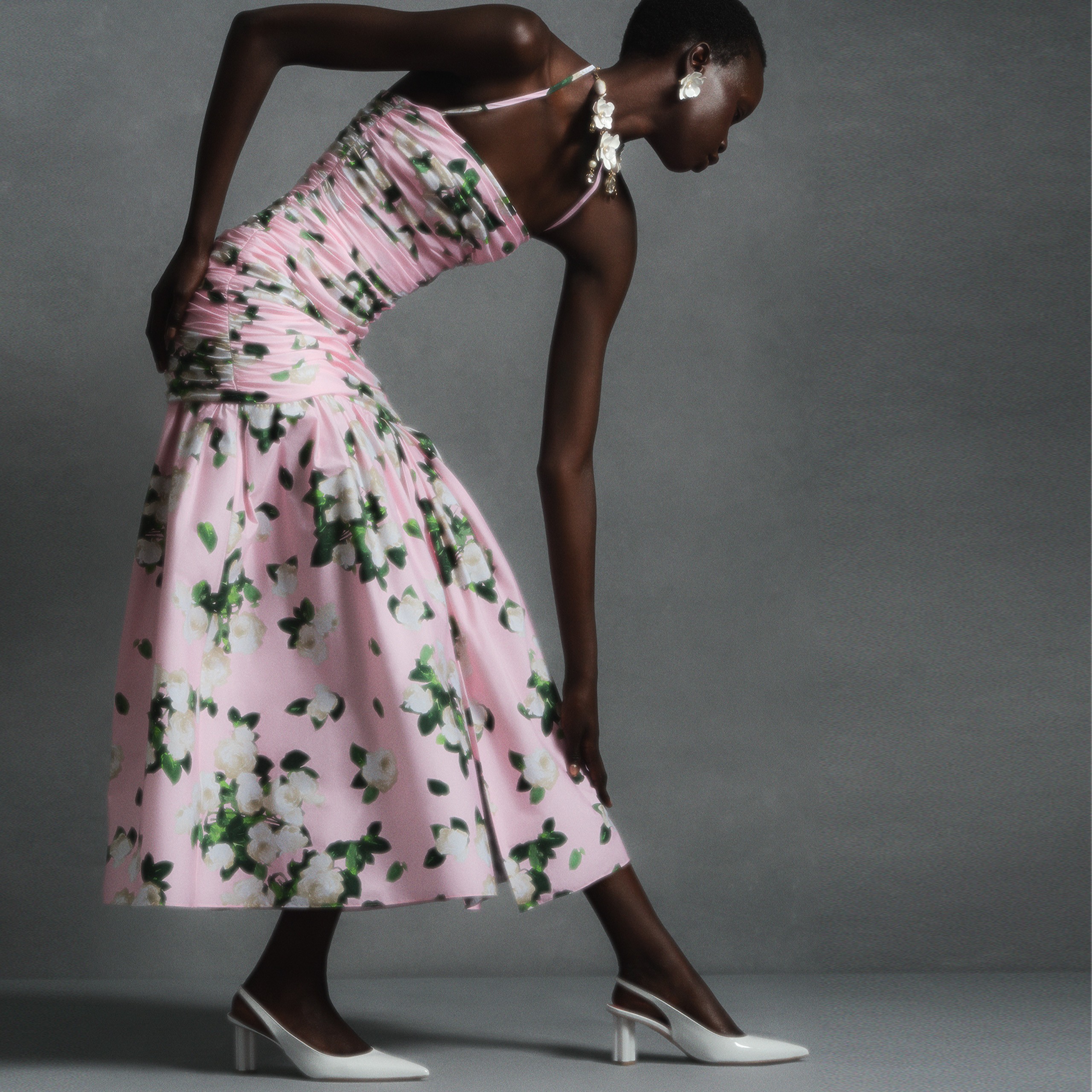 Ruched Midi Dress with Ruffles