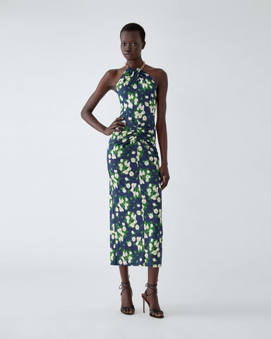 green beach wedding dresses Vintage Carolina Herrera Green & Pink Heart Print Silk 2 Pc Skirt Suit –  Modig main image 1