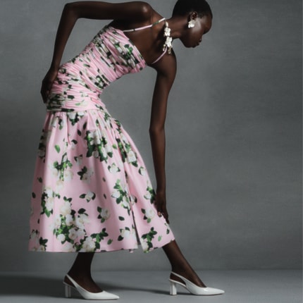 Floral-Embroidered Midi Dress
