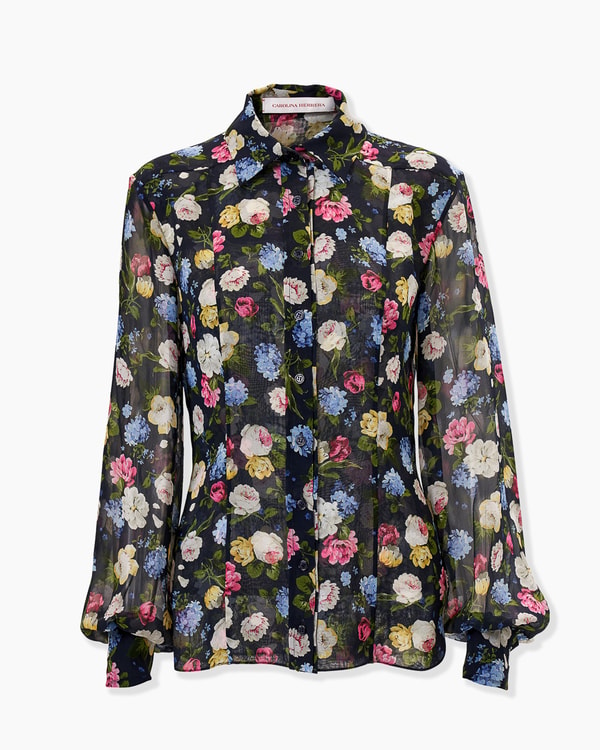 Floral-Print Chiffon Shirt