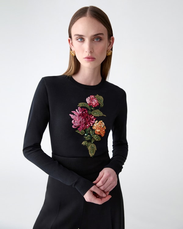Chrysanthemum-Embroidered Sweater