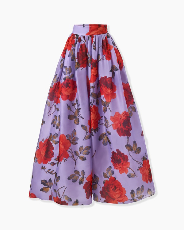 Rose-Print Organza Ball Skirt
