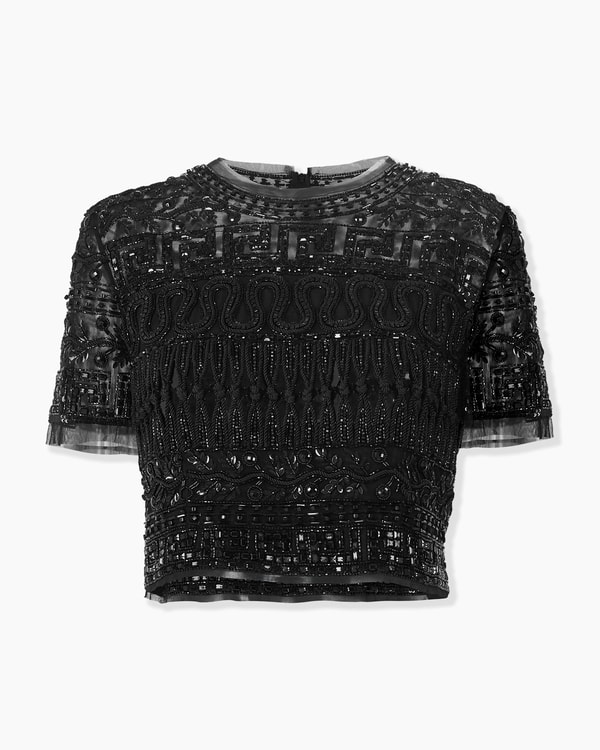 Embroidered Tulle Cropped Top