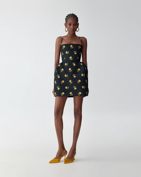 Carnation Jacquard Bell-Shaped Mini Dress