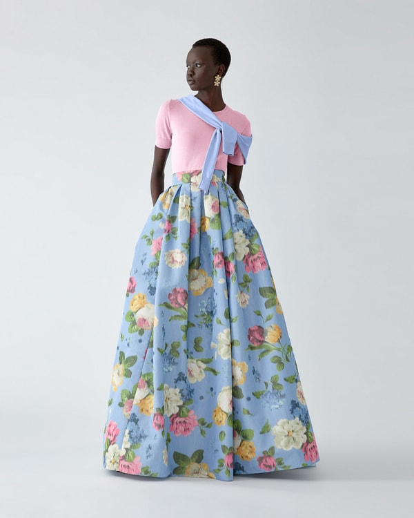 Chiné Floral-Print Ball Skirt