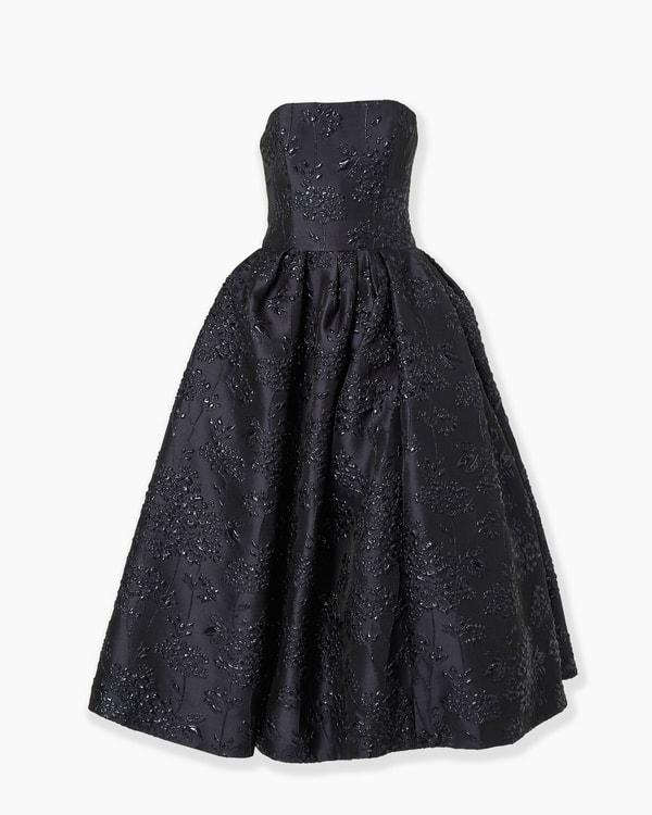 Floral Lurex Jacquard Strapless Dress