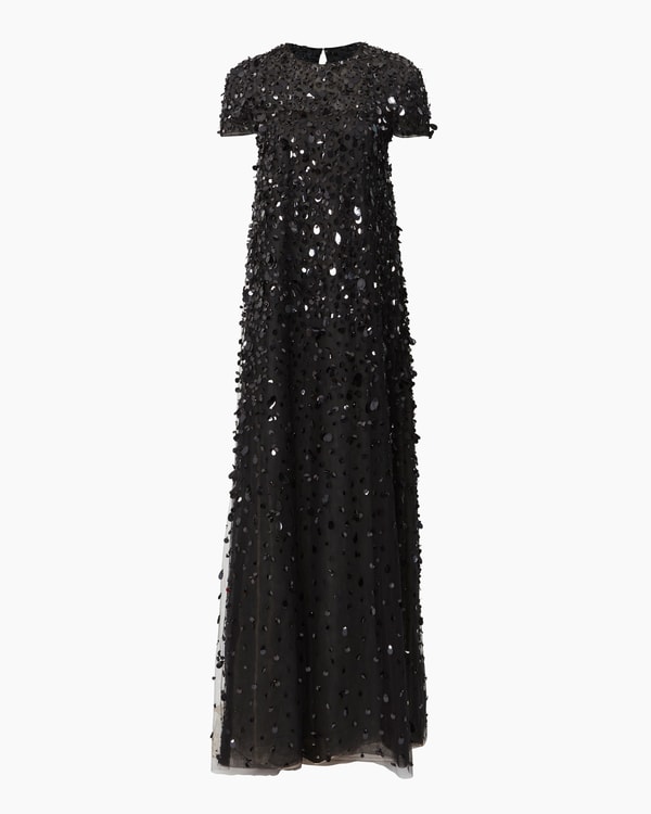 Short-Sleeve Sequin Gown