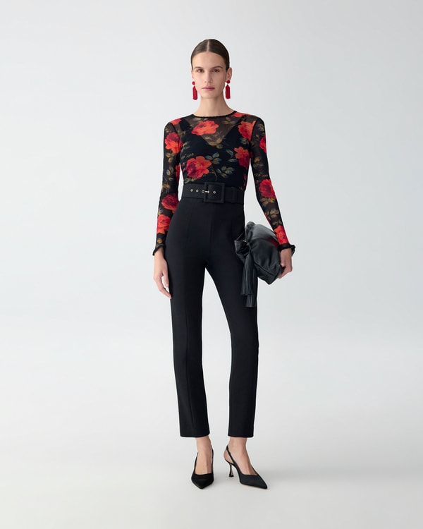 Rose-Print Mesh Top