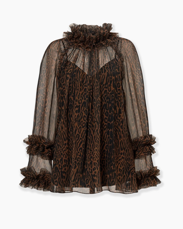 Ruffled Leopard Print Chiffon Top