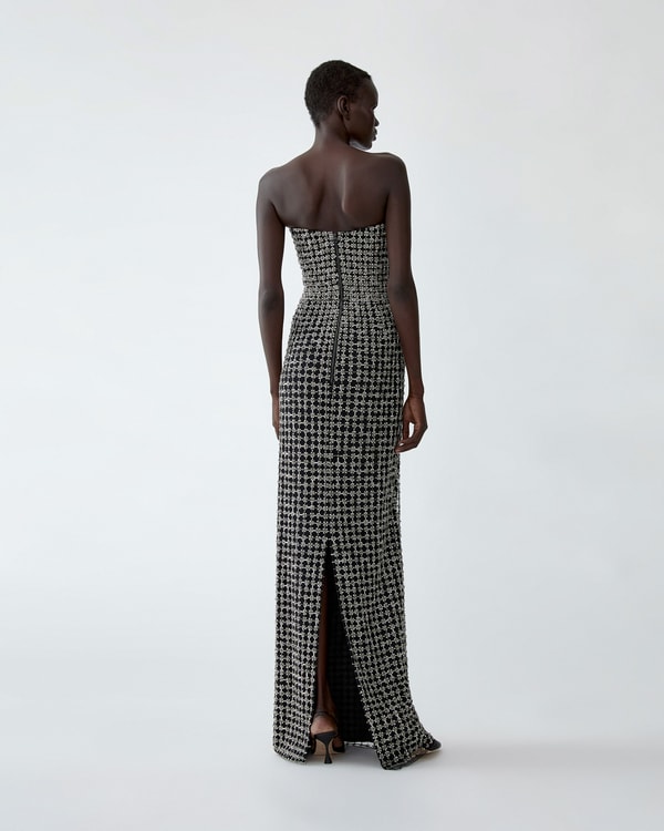 Metallic Embroidered Tulle Column Gown