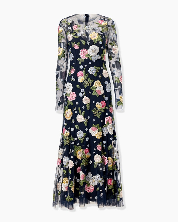 Floral-Embroidered Midi Dress