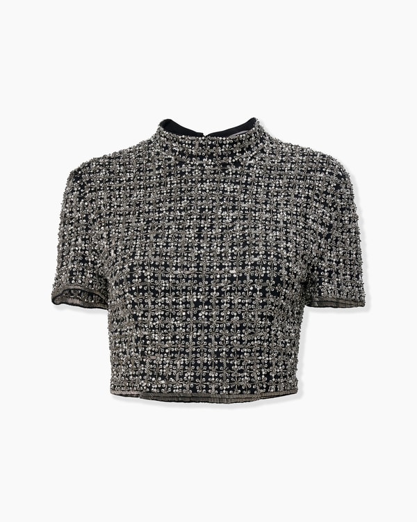 Metallic Embroidered Tulle Crop Top