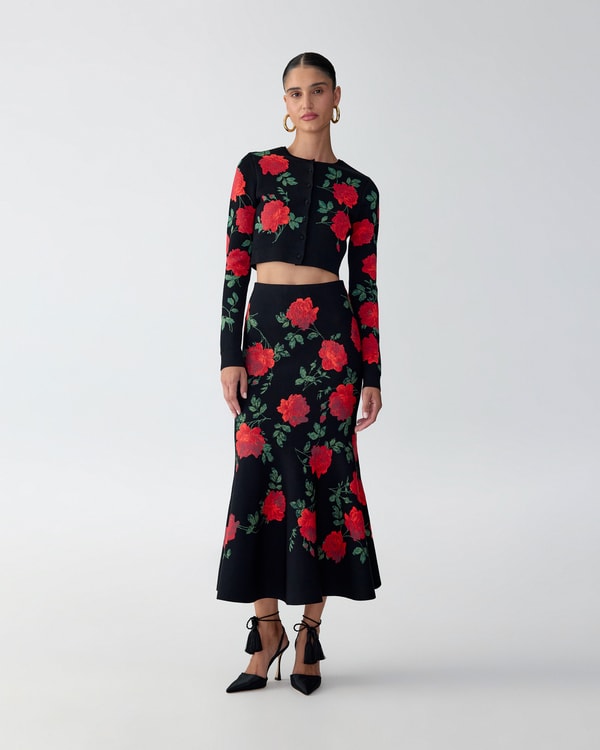 Rose Jacquard Trumpet Skirt
