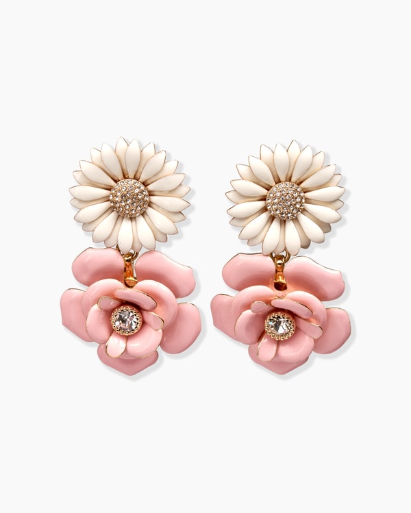 Enamel Mixed Flower Drop Earrings