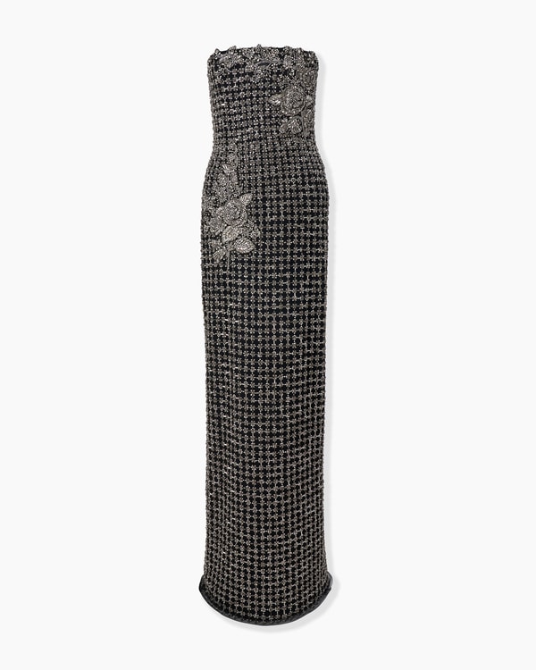 Metallic Embroidered Tulle Column Gown