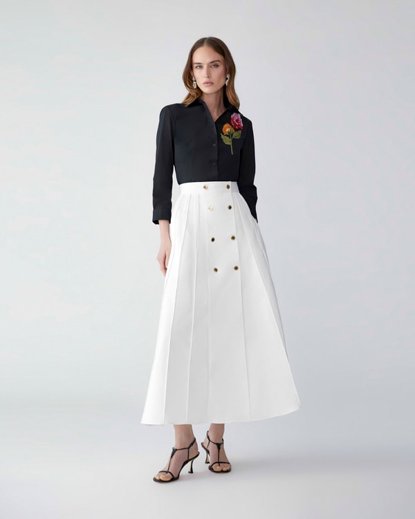Midi Skirt with Gold Buttons