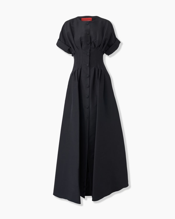 Rolled Sleeves Button-Front Gown